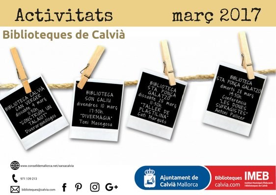Activitats març a Biblioteques de Calvià.