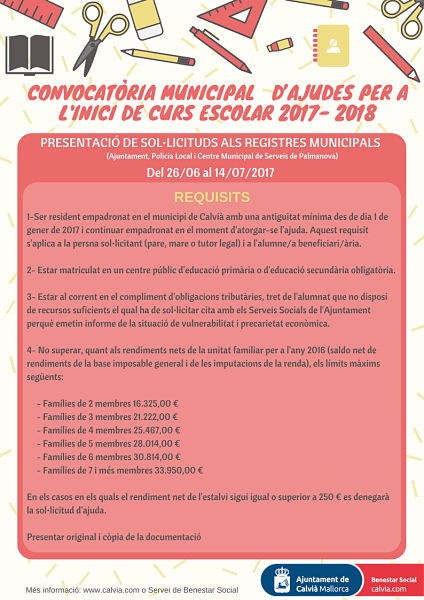 Ajudes inici curs escolar 2017-2018.
