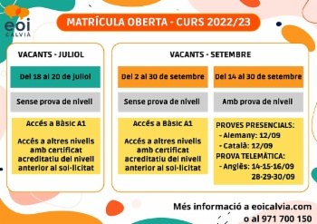 Escola Idiomes: Terminis de matrícula de vacants.