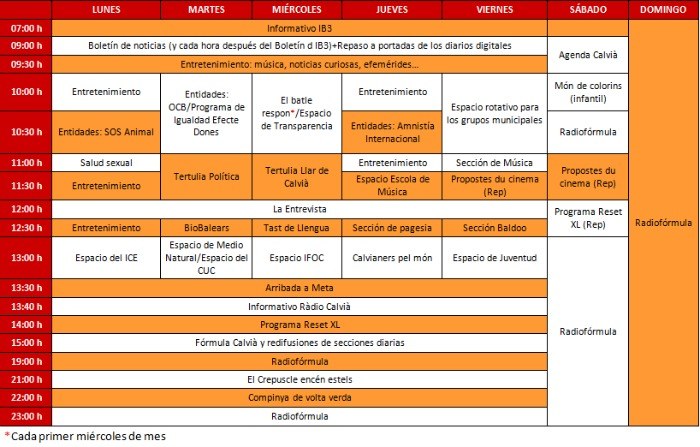 Programación Ràdio Calvià.