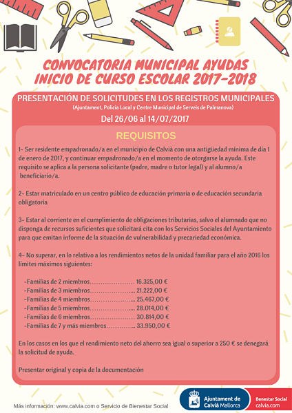 Ayudas inicio curso escolar 2017-2018.
